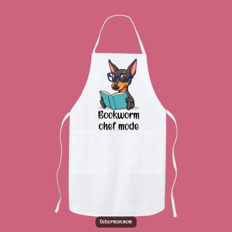 Funny Doberman Reading Apron: Culinary Canine Bookworm Kitchen Accessory - A Great Funny Gift!