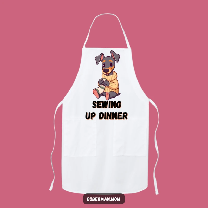 Funny Doberman Knitting Apron: Cozy Sweater Pup Kitchen Gift