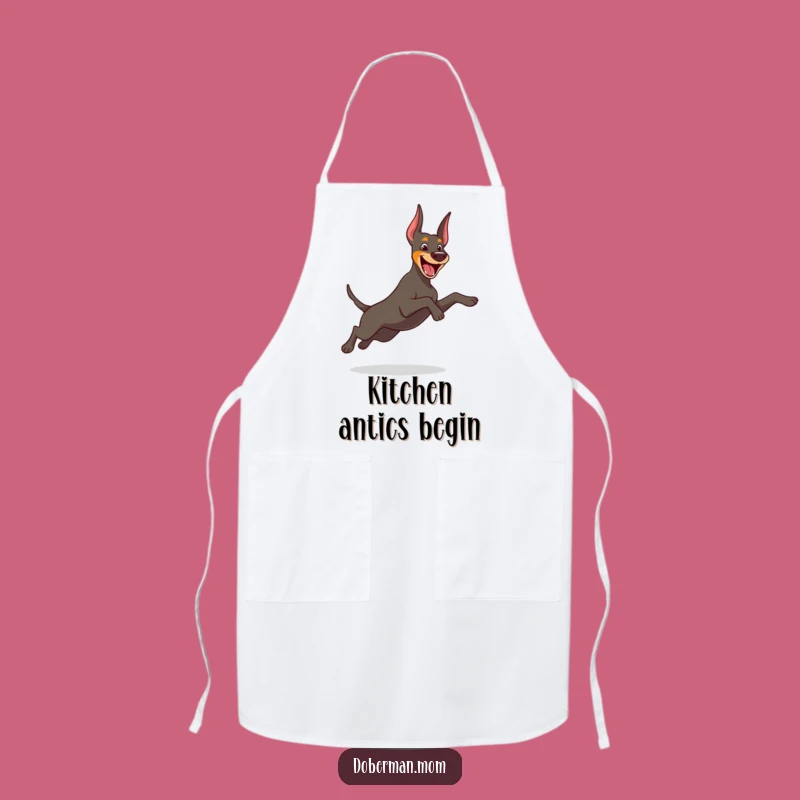 Funny Leap Doberman Apron: Cook with Playful Energy & Cheerful Dog Design