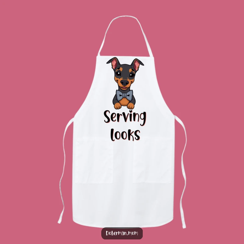 Funny Doberman Bow Tie Wink Apron: Chef Canine Style for Your Kitchen Gift