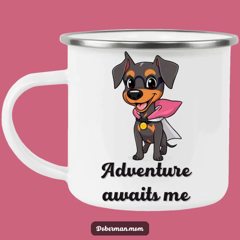 Funny Superhero Doberman Camping Mug: Heroic Dog Style for Adventures