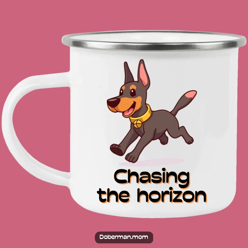 Funny Doberman Bell Chaser Enamel Camping Mug - Playful Adventure Gift