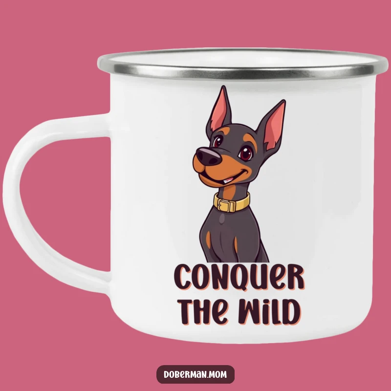 Funny Happy Doberman Pose Camping Mug: Confident Canine Companion for Adventures Gift