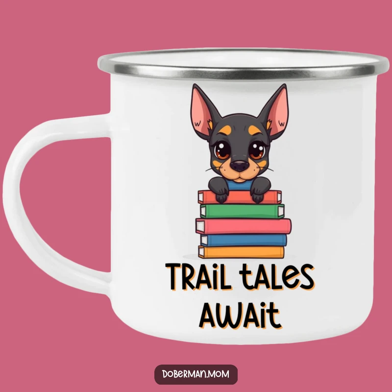 Funny Doberman Book Stack Camping Mug: Intellectual Canine Companion Gift