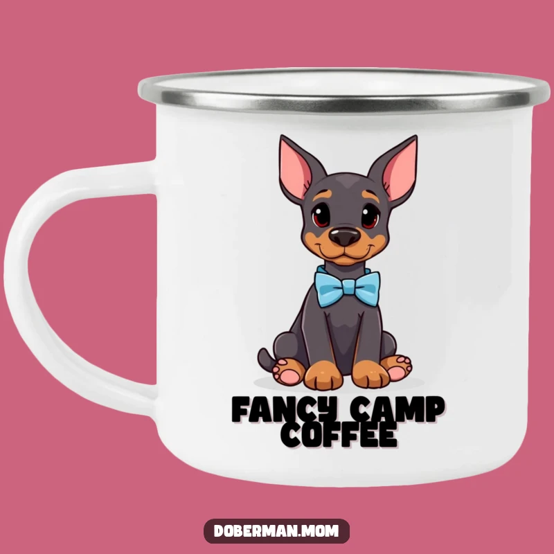 Funny Doberman Bow Tie Camping Mug: Attentive Dog for Outdoors