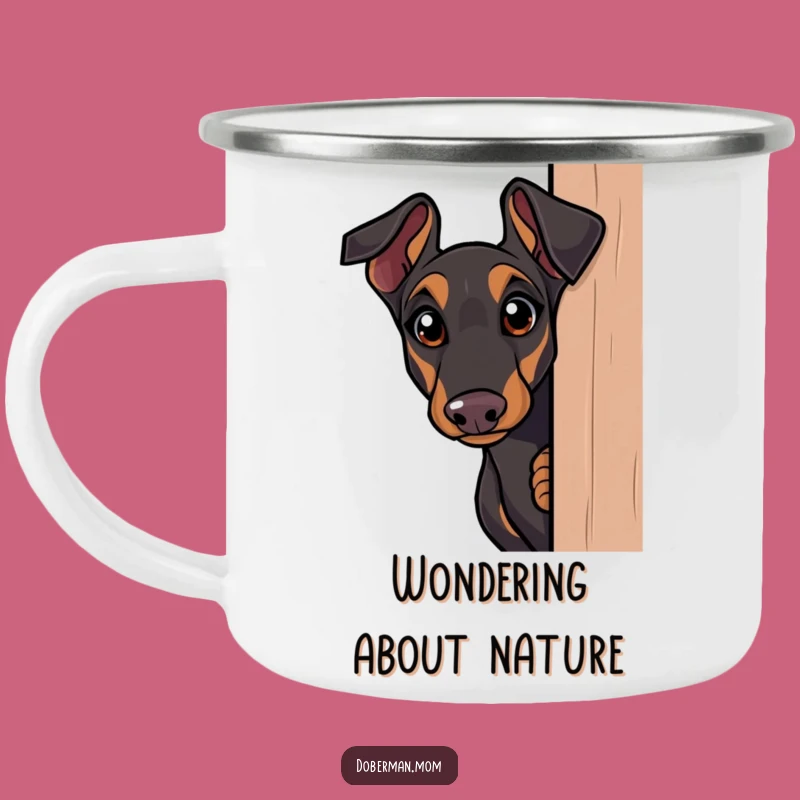 Funny Doberman Camping Mug: Curious Peek - Humorous & Intriguing Outdoor Gift
