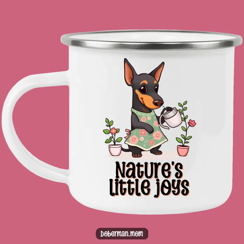 Funny Doberman Gardener Camping Mug: Floral Pup Outdoor Brew - A Perfect Funny Gift!