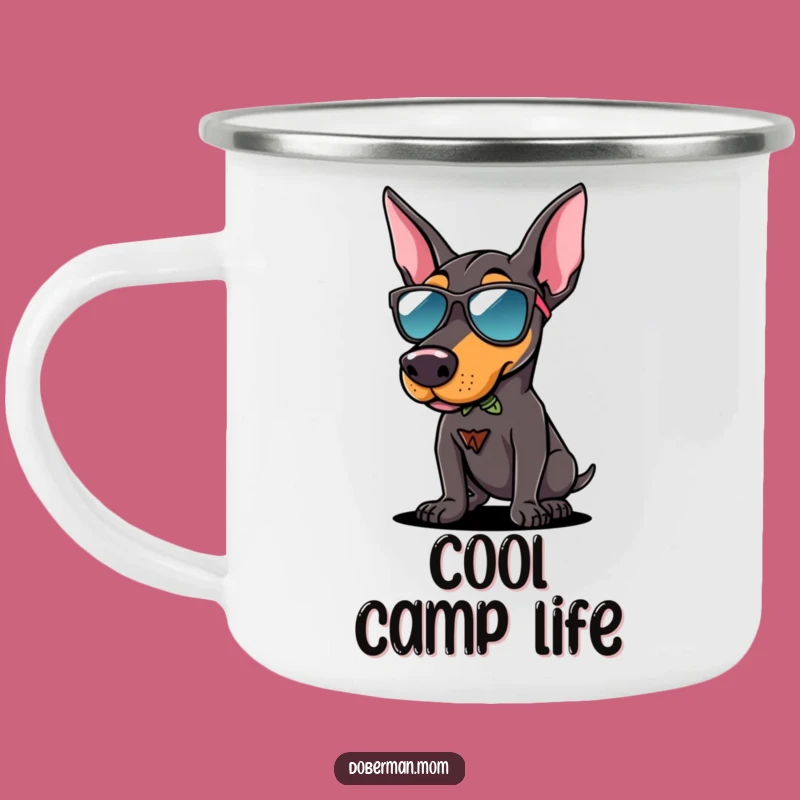 Funny Doberman Sunglasses Camping Mug: Cool Outdoor Style, Adventure Gift