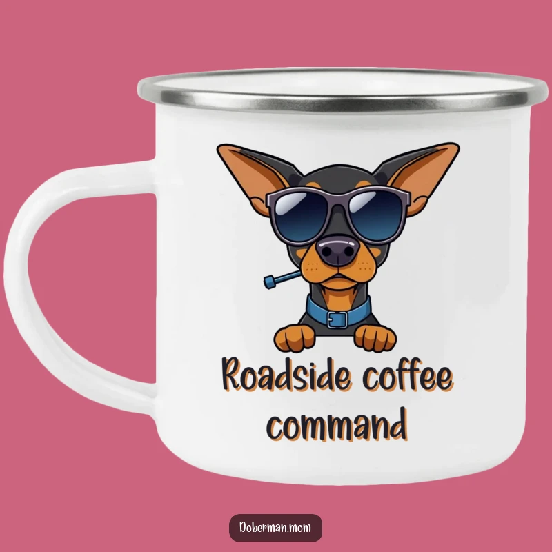 Funny Doberman Traffic Cop Camping Mug: Adventure Ready, Hilarious Gift