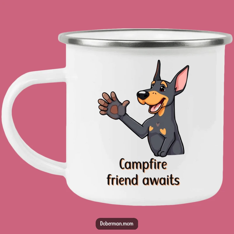 Funny Paw Shake Doberman Camping Mug: Friendly Dog Style for Greetings