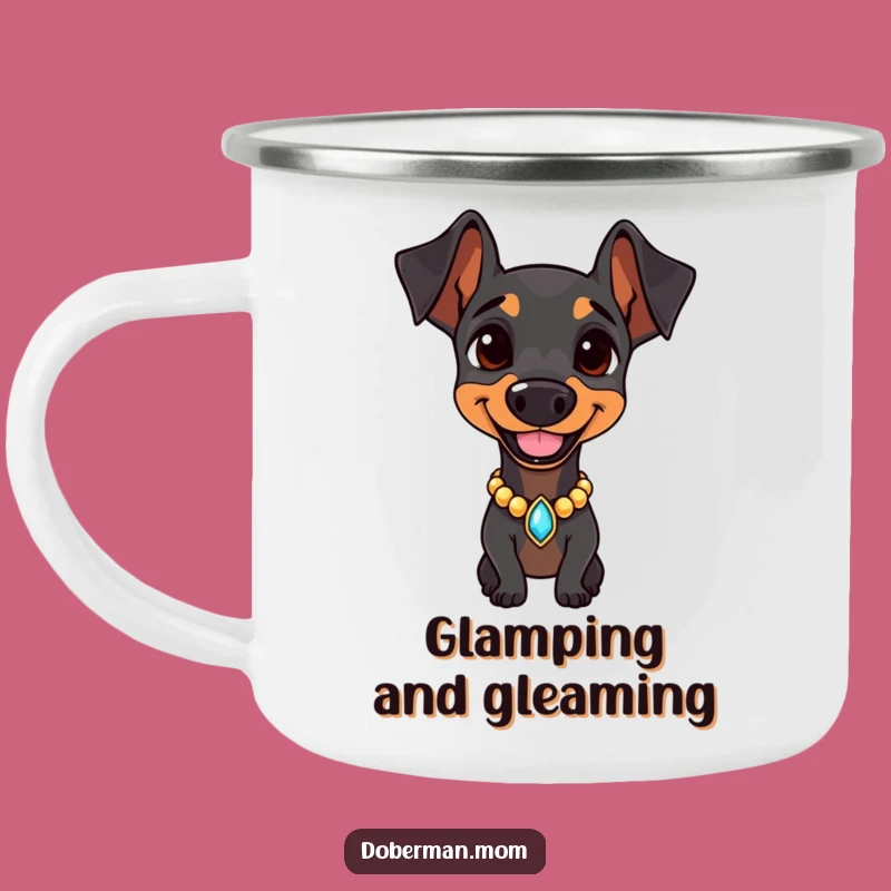 Glam Doberman Jeweled Collar Camping Mug: Stylish Adventure