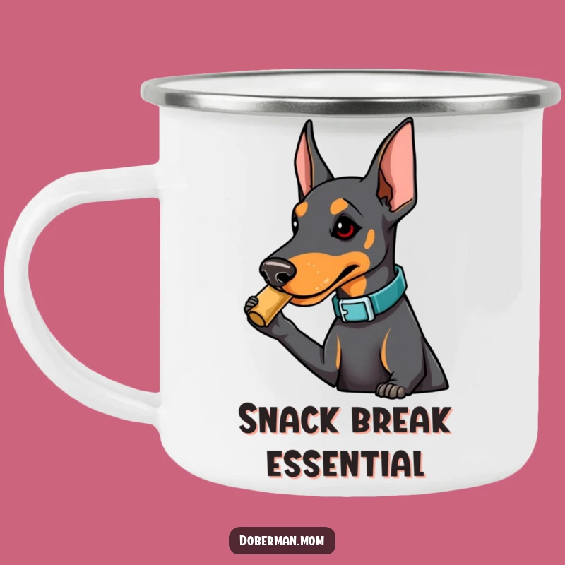 Funny Doberman Treat Camping Mug: Nudging Pup for Outdoor Sips