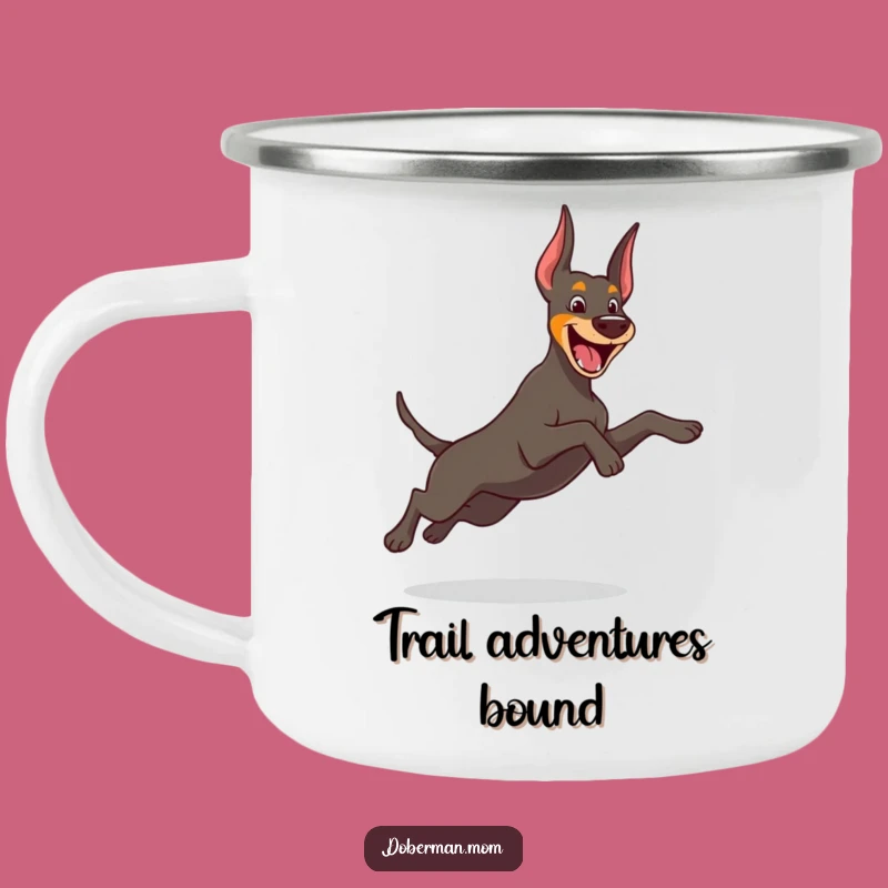 Funny Leap Doberman Camping Mug: Playful Dog Style for Energetic Adventures