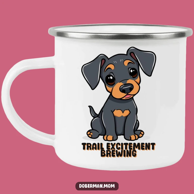 Funny Doberman Tail Wag Camping Mug: Alert Pup for Outdoor Joy