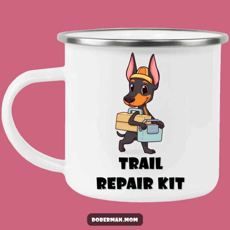 Funny Doberman Toolbox Camping Mug: Handy Outdoor Gear, Adventure Gift