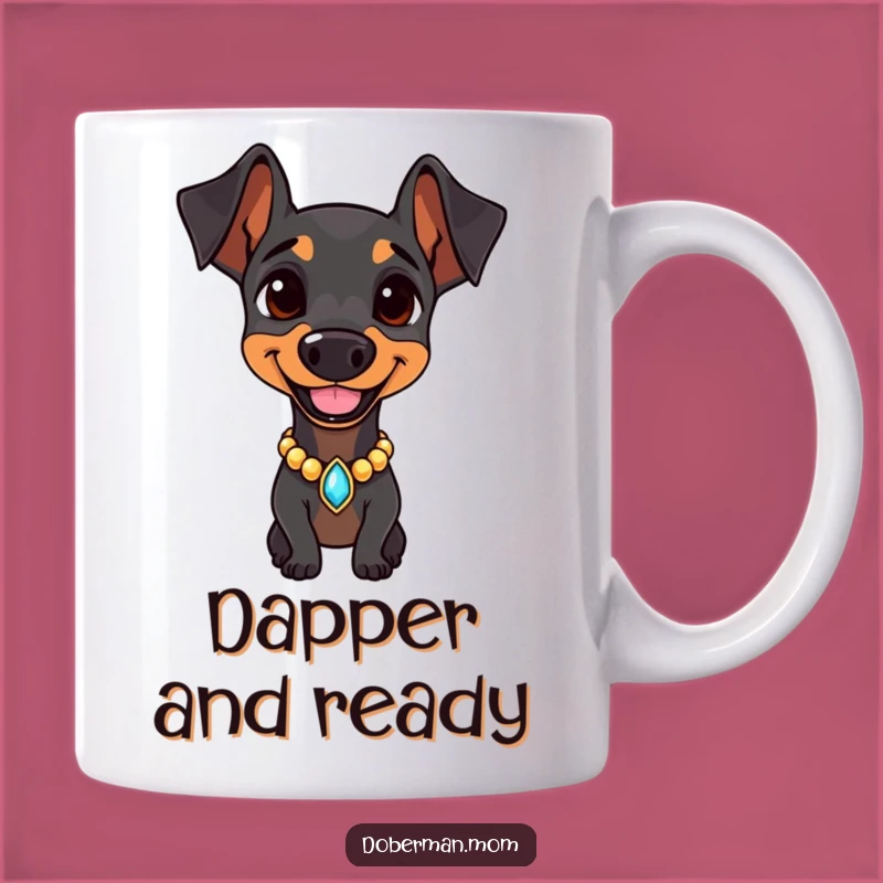 Glamorous Doberman Jeweled Collar Mug: Confident Canine Gift