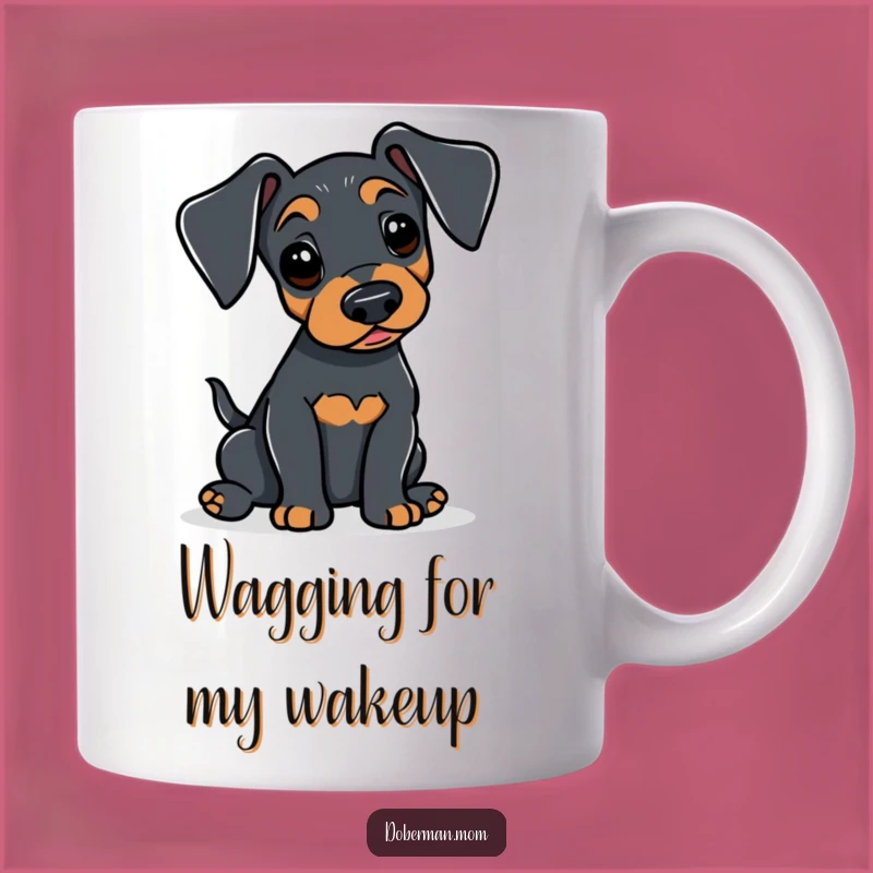 Funny Doberman Tail Wag Mug: Alert Dog Expressing Gentle Joy