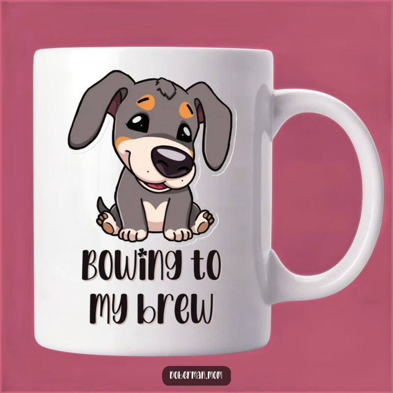 Funny Kawaii Doberman Bowing Mug: Adorable and Hilarious Gift for Dog Lovers
