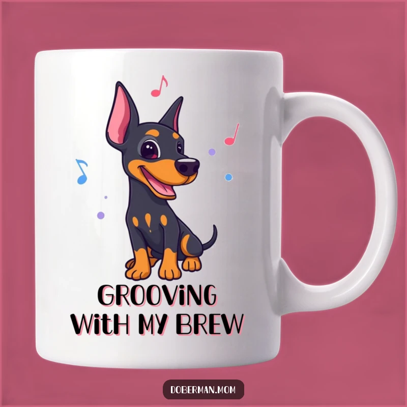 Funny Musical Doberman Mug: Rhythmic Dog, Lively Music Lover Gift