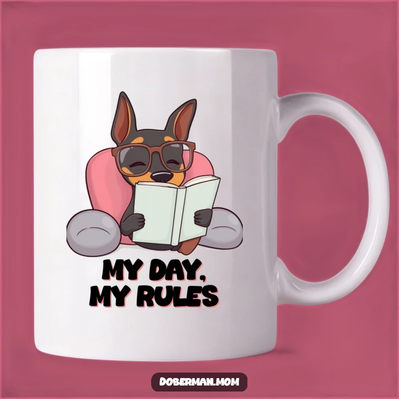Funny Doberman Reading Mug: Relaxed Dog Lover Gift for Bookworms