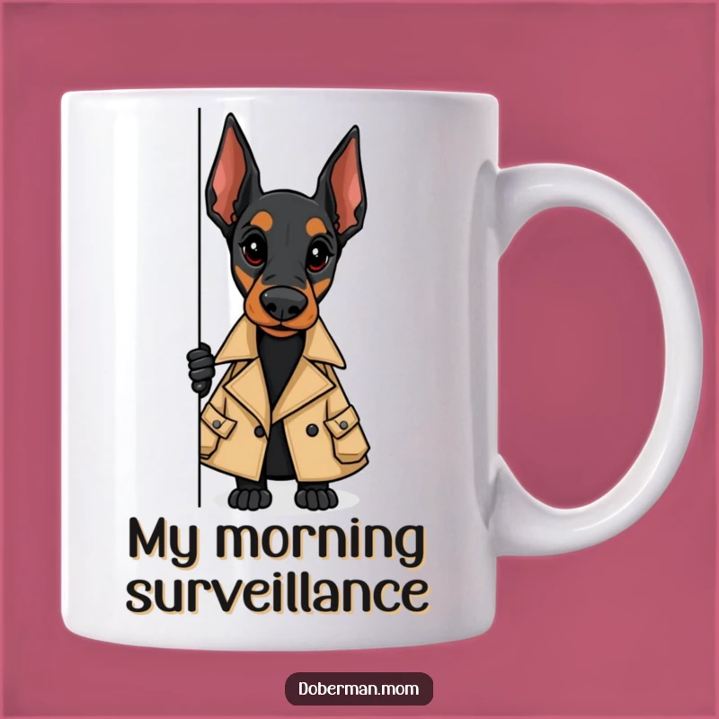 Funny Doberman Trench Coat Mug - Secret Agent Canine Gift