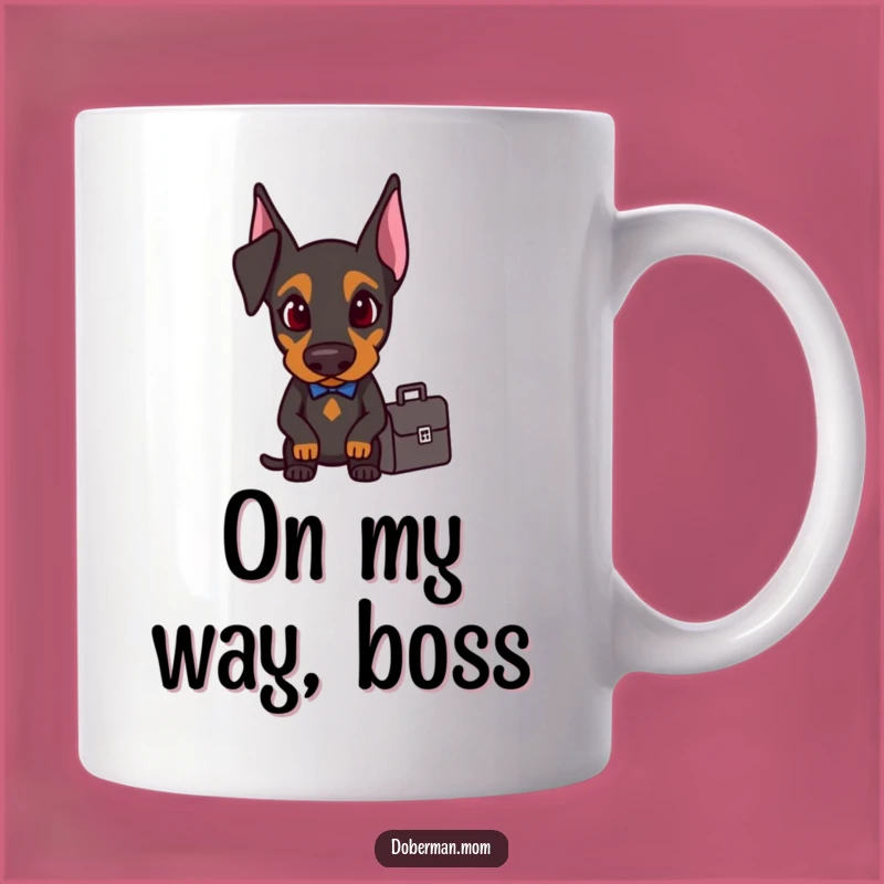 Funny Doberman Business Mug: Determined Dog on the Go, Hilarious Gift
