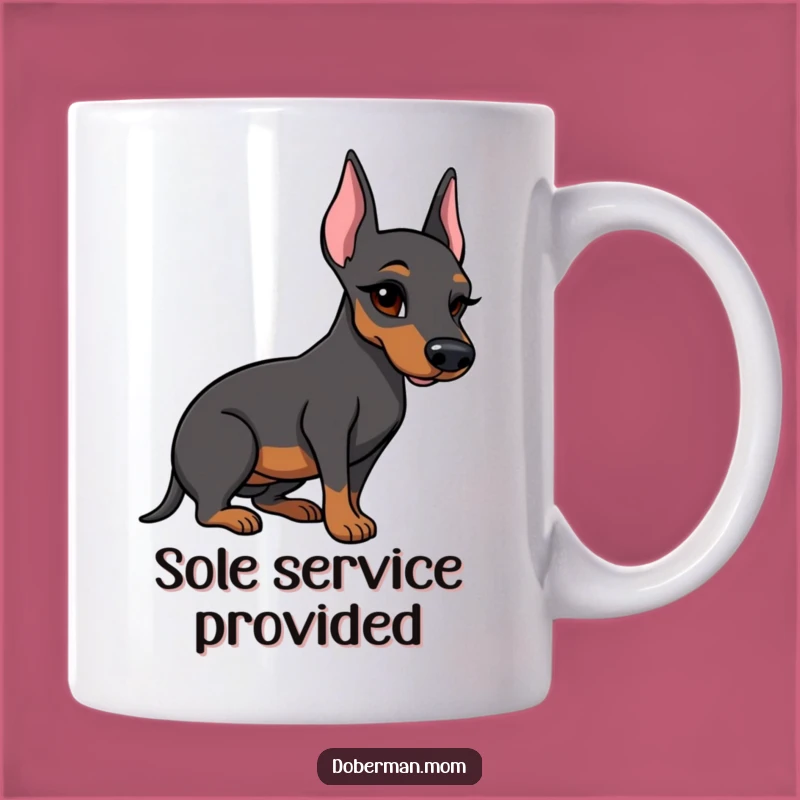 Funny Doberman Boot Mug: Winking Dog Presenting Polished Boot, Quirky Gift