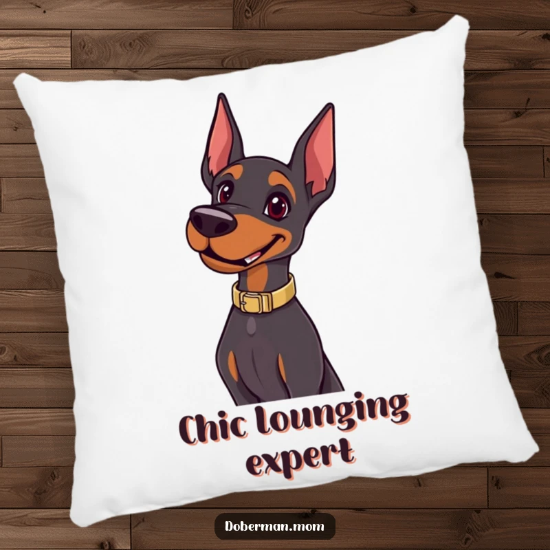 Funny Happy Doberman Pose Pillow: a soft cushion featuring a happy dog in a collar posing confidently; humorous and stylish decor.