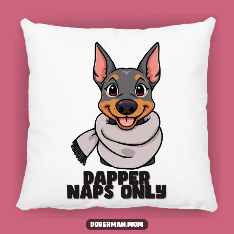 Funny Doberman Pillow: Elegant Dog in Scarf for Cozy & Chic Comfort