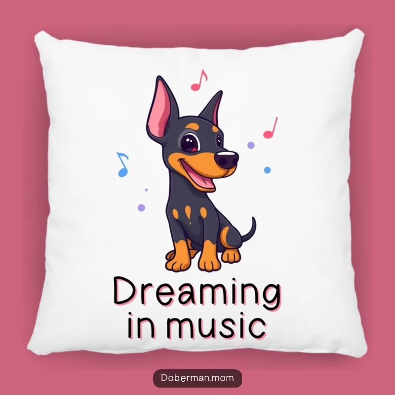 Funny Musical Doberman Pillow: Rhythmic Dog Cushion, Cozy Music Decor