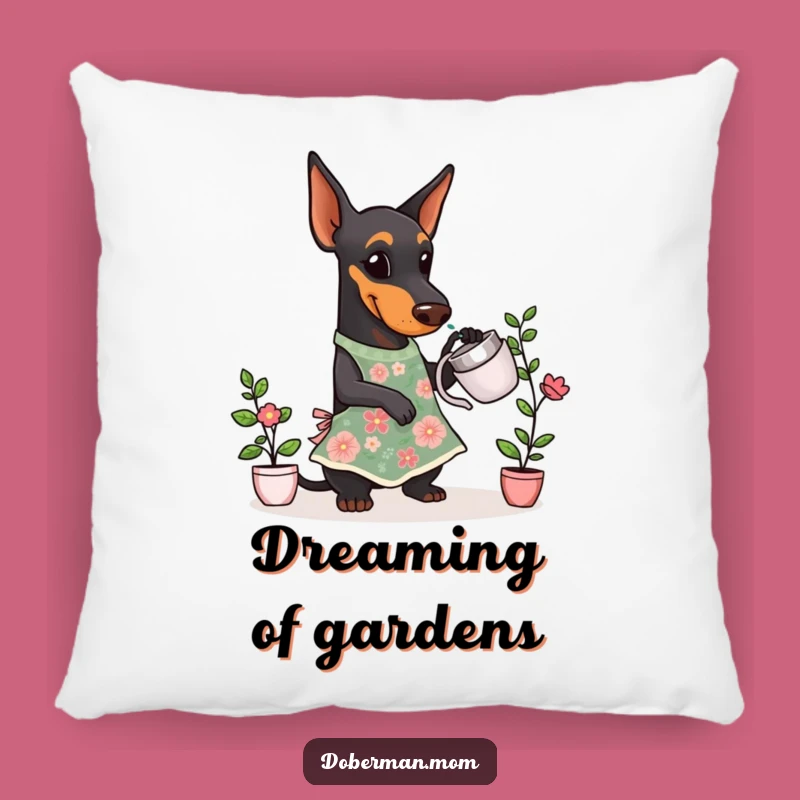 Funny Doberman Gardener Pillow: Cozy Floral Apron Accent Pillow - A Perfect Funny Gift!