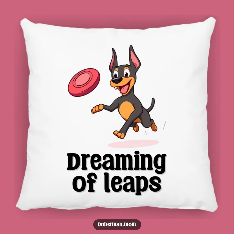 Funny Frisbee Doberman Pillow: Cozy Running Dog Comfort Gift
