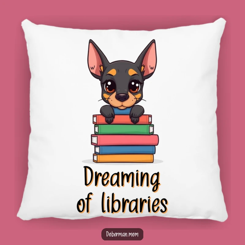 Funny Doberman Book Stack Pillow: Cozy Canine Comfort for Book Lovers Gift