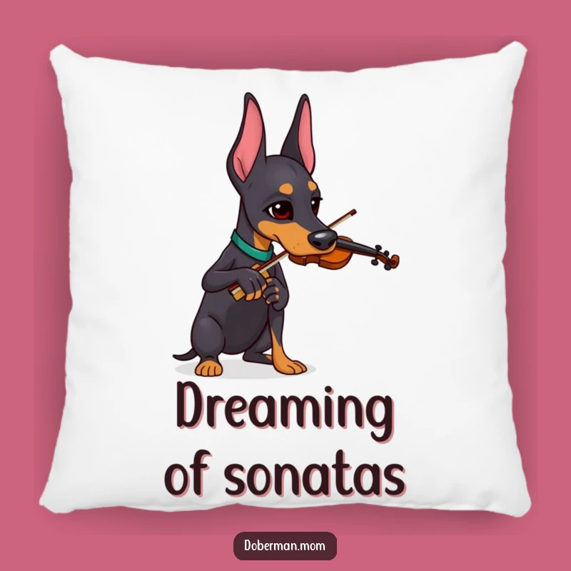 Funny Doberman Violinist Pillow: Comfy Canine Concertmate, Ideal Humorous Gift