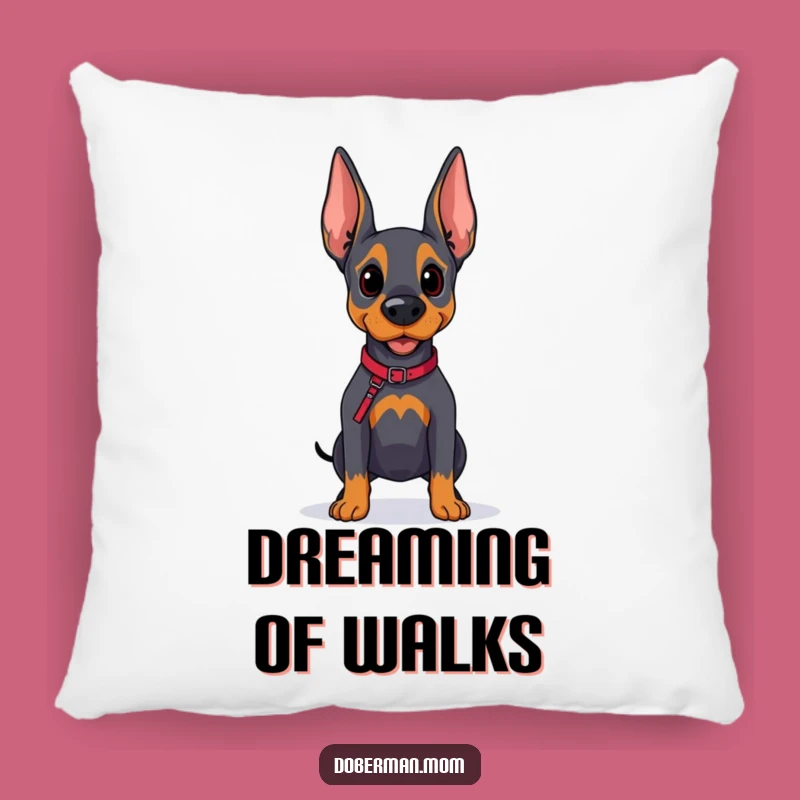 Funny Doberman Cozy Pillow - Hopeful Dog Leash Accent Gift