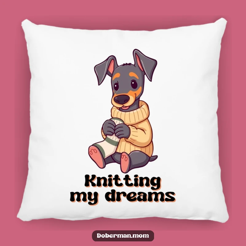 Funny Doberman Knitting Pillow: Cozy Sweater Pup Cushion Gift
