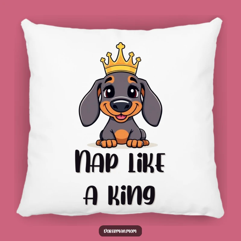 Funny Doberman Pillow: Cozy Crowned Canine Comfort, Royal and Humorous Decor Gift