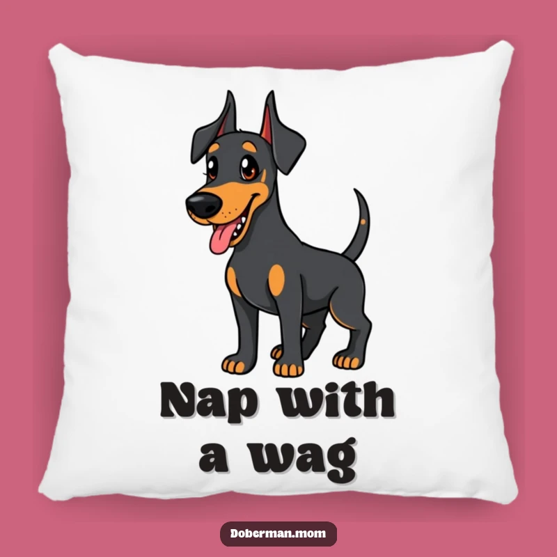 Funny Doberman Pillow: Wagging Tail Eager Friend - Comfy & Humorous Decor