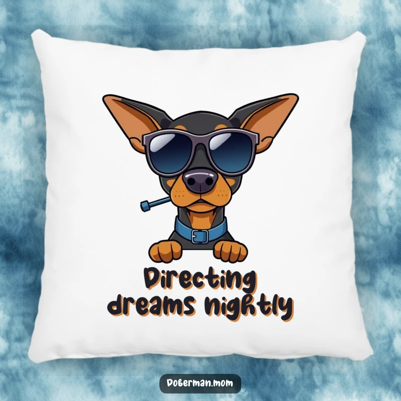 Funny Doberman traffic cop pillow, cute dog in sunglasses, directing traffic, soft and decorative.