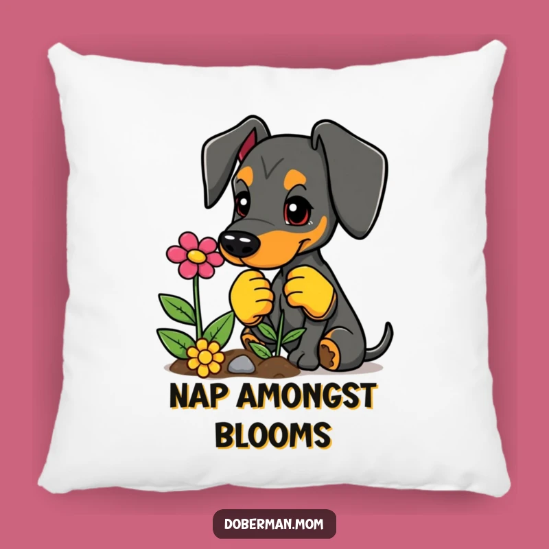 Funny Doberman Gardener Pillow: Planting Pup Cushion, Cozy Decor