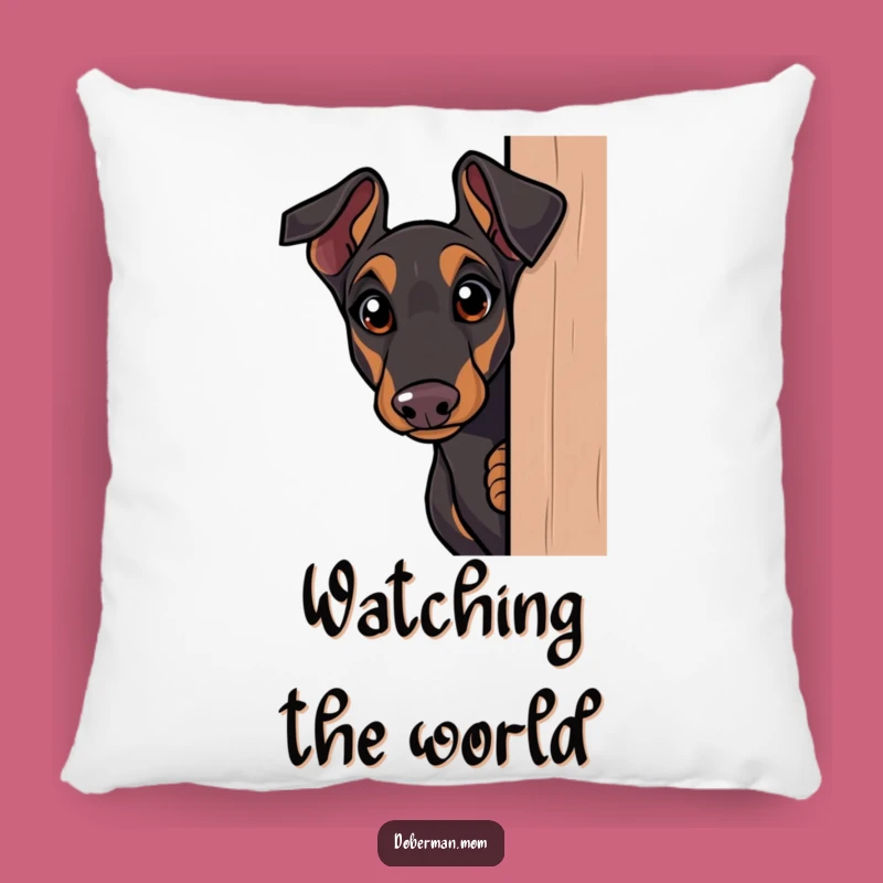 Funny Doberman Pillow: Curious Peek Surprise - Comfy & Humorous Decor