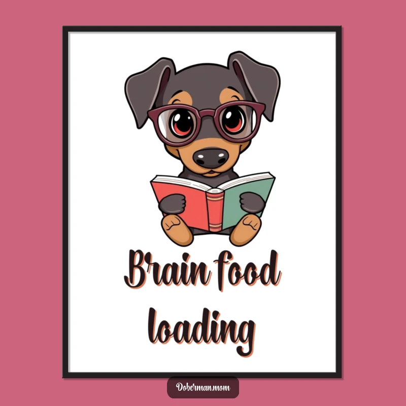 Funny Doberman Scholar Digital Print - Whimsical Dog Reading Art Gift