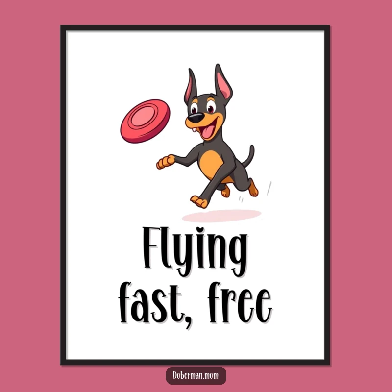 Funny Frisbee Doberman Digital Print: Joyful Running Dog Wall Art Gift