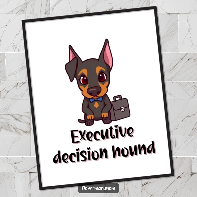 Determined Doberman with a small briefcase, available as instant download funny digital art.