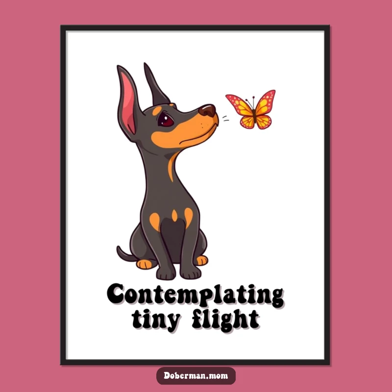 Funny Doberman Butterfly Digital Art: Charming Curious Dog Download, Perfect Funny Gift