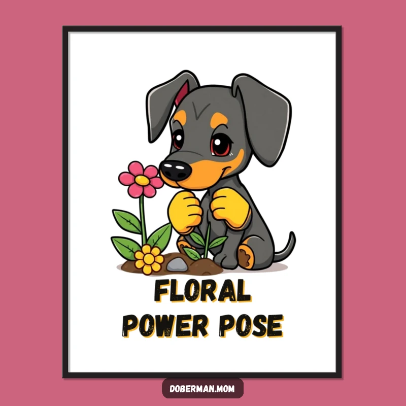 Funny Doberman Gardener Art Print: Planting Pup, Instant Garden Decor