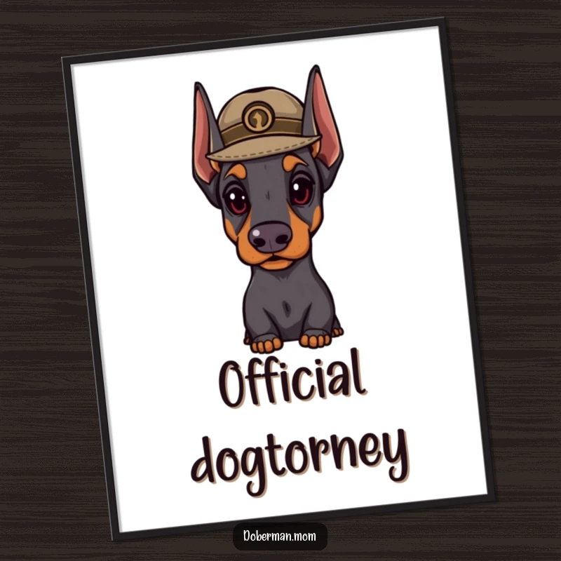 Funny Doberman hat digital art print of a distinguished dog wearing a small hat, looking important, perfect for elegant wall decor.
