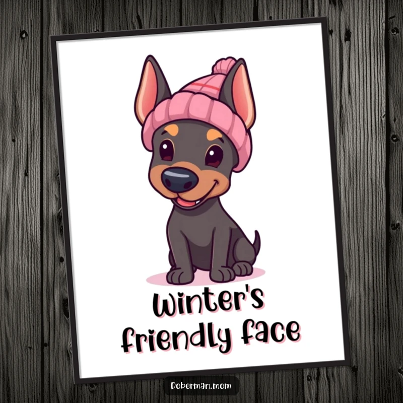 Funny Doberman hat wave digital art print, Doberman in hat waving, cute dog art for walls.