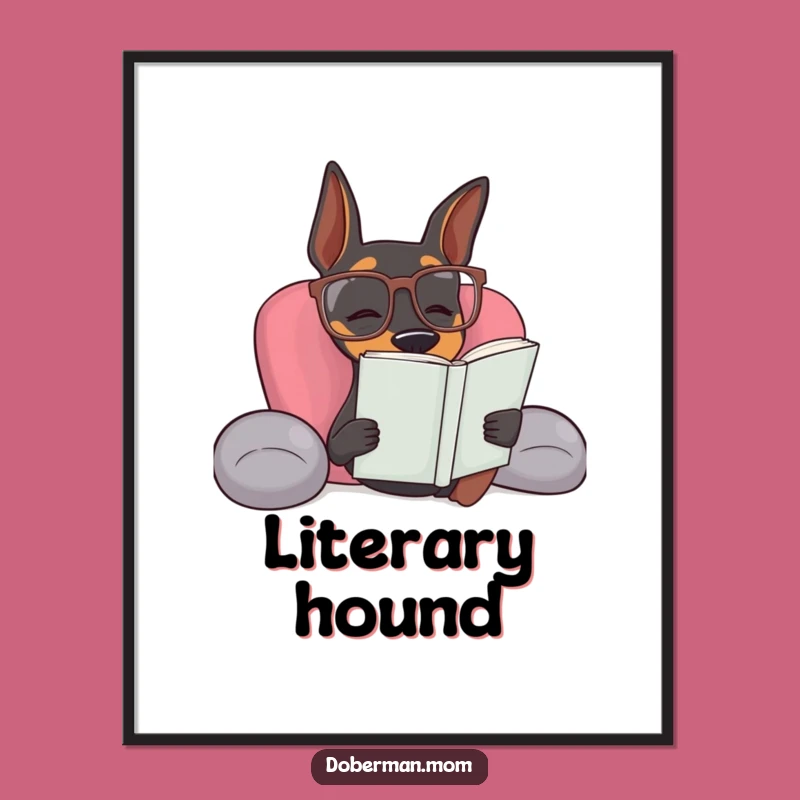 Funny Doberman Reading Digital Art: Hilarious Bookworm Decor Printable