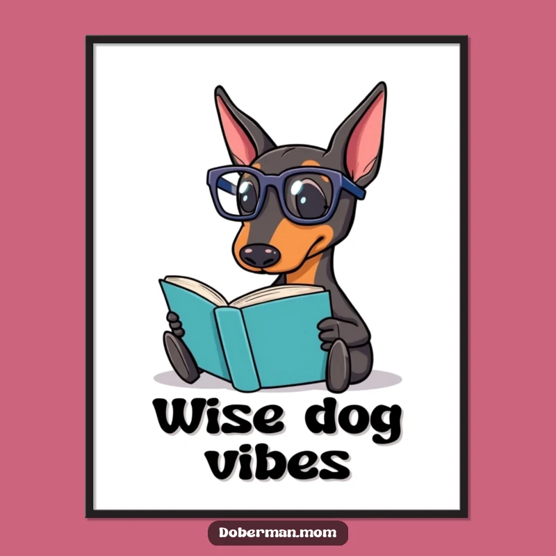 Funny Doberman Reading Digital Art Print: Instant Literary Dog Decor - A Perfect Funny Gift!